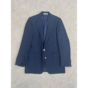 Vintage Jacket Men Size 42L Navy Crested Two Button Wool Tailored Blazer Pockets